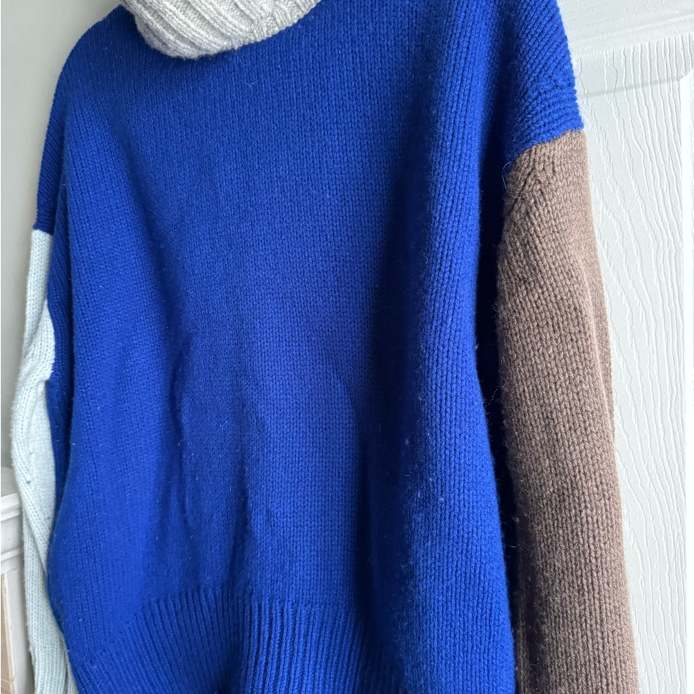 TOMORROWLAND Blue and Brown Cowl Neck Sweater